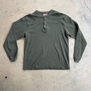 Vintage OshKosh Classic Waffle Knit Henley Long Sleeve Shirt Large Made in USA